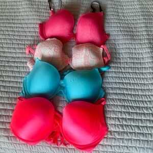 Victoria's Secret Pink, Blue, and Red Bra Bundle (4 pieces)